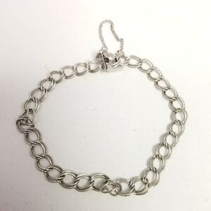Vintage Sterling Silver Double Link Charm Bracelet with Security Chain, Estate